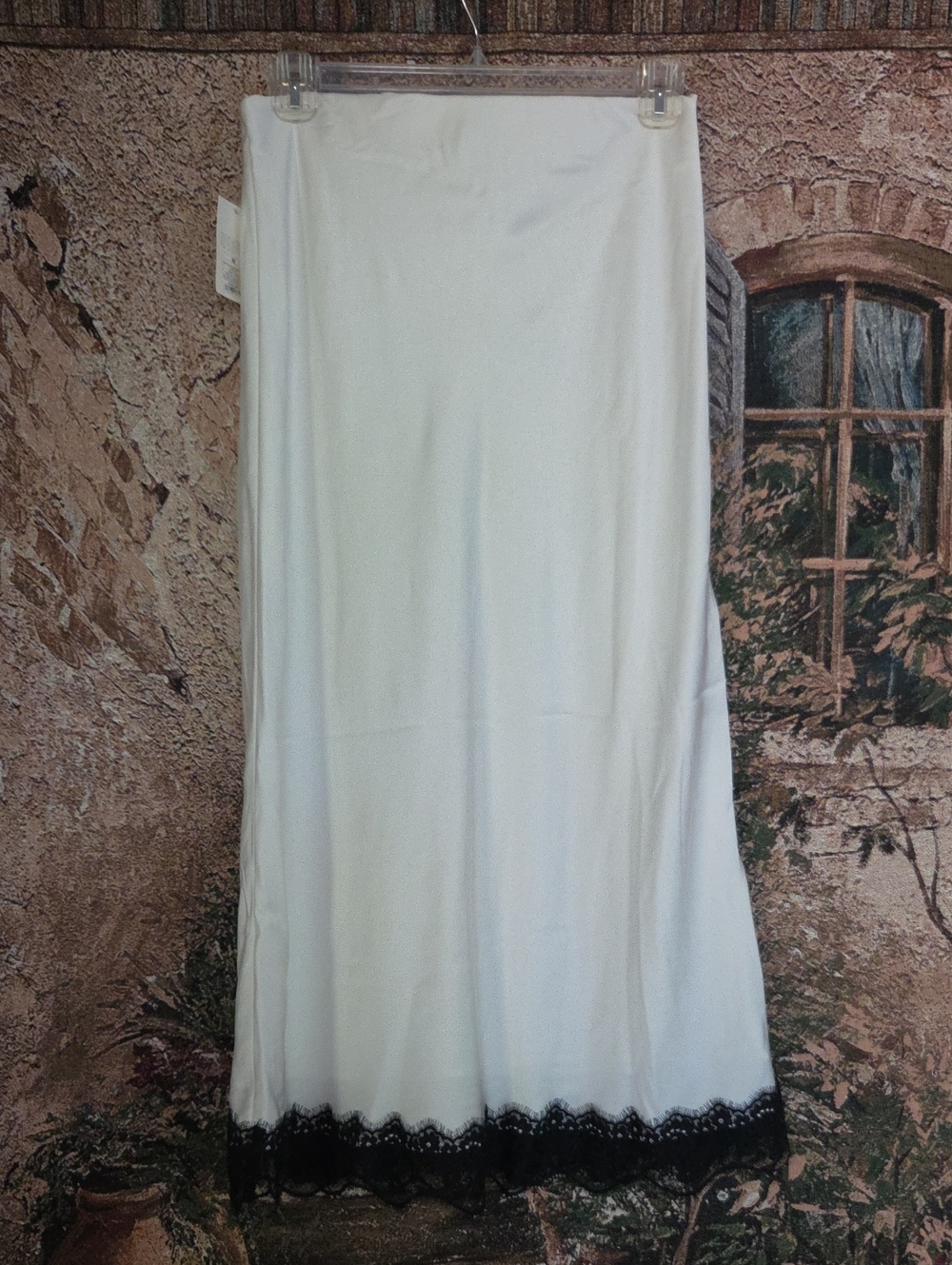 White Maxi Skirt with Black Lace Trim
